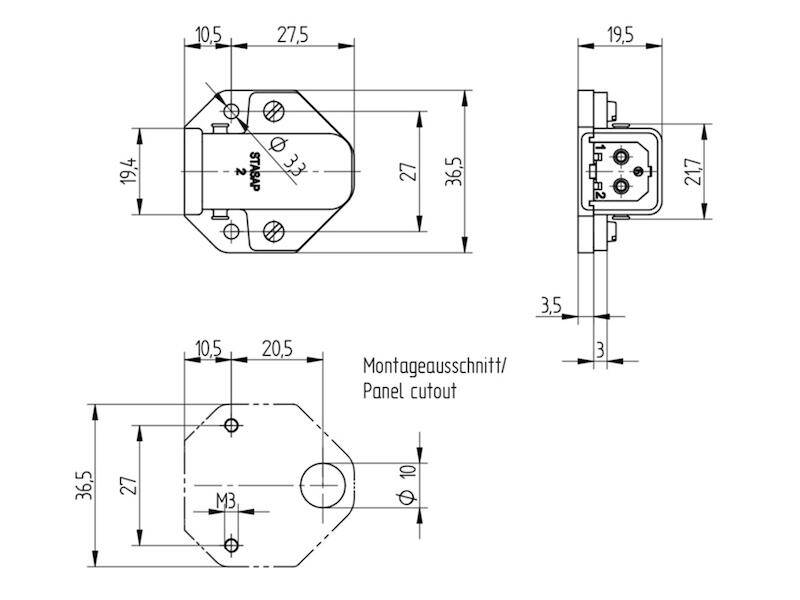 HIRSCHMANN STASAP 2 Aufbaustecker 2 polig grau mit Flansch-1