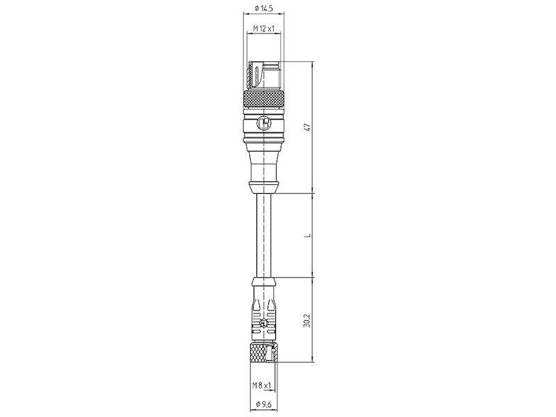 Lutronic 1210 0800 03 300 0,6m Sensorleitung M12-Stecker gerade auf M8-Kupplung gerade 3 polig 0,6 m PUR schwarz-3