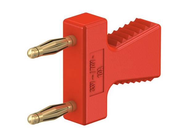 Stäubli KS2-12L/A Verbindungsstecker 2 mm rot vergoldet mit 2 mm Buchse im Griff