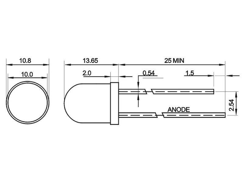 HuiYuan Opto-Electronic LED 10 mm klar rot 1000 mcd 628 nm 25 °-2