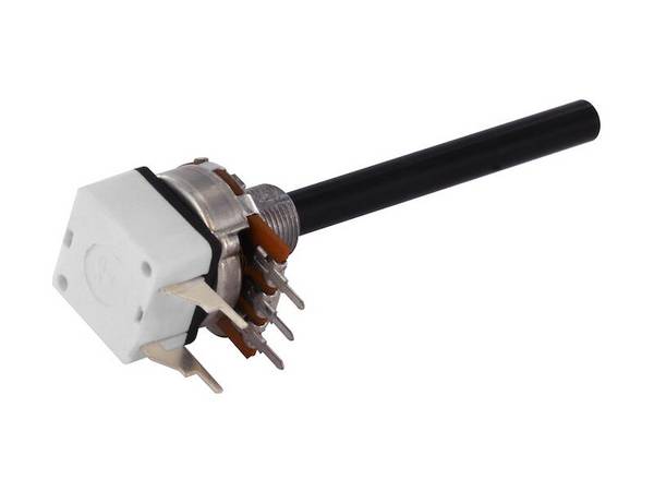 OMEG Leitplastik-Drehpotentiometer logarithmisch mono, mit Schalter 6 mm Achse PC20BU/HS4 4,7 kΩ ± 20% 500 V 0,2 W