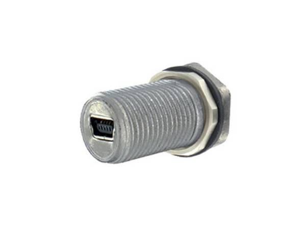 Encitech Connectors AB M12 Einbaubuchse Mini-USB 2.0 Typ B metallisiert, Einbau von hinten, Lötpins