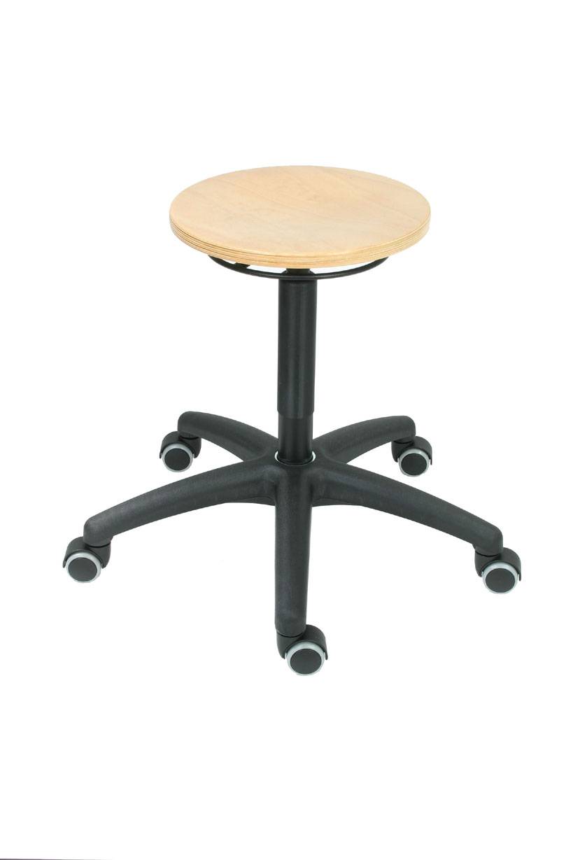 Arbeitsstuhl Hocker Modell 3520.12, 420-620mm, Rollen, Buche-Sitz, Sitz Buche-0