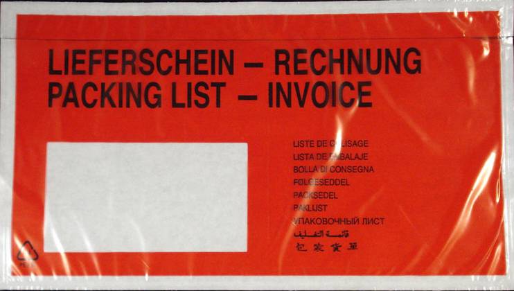 Lieferscheintasche Begleitpapiertasche Din Lang, bedruckt, RECHNUNG-LIEFER,selbstklebend, 1000 Stück-0
