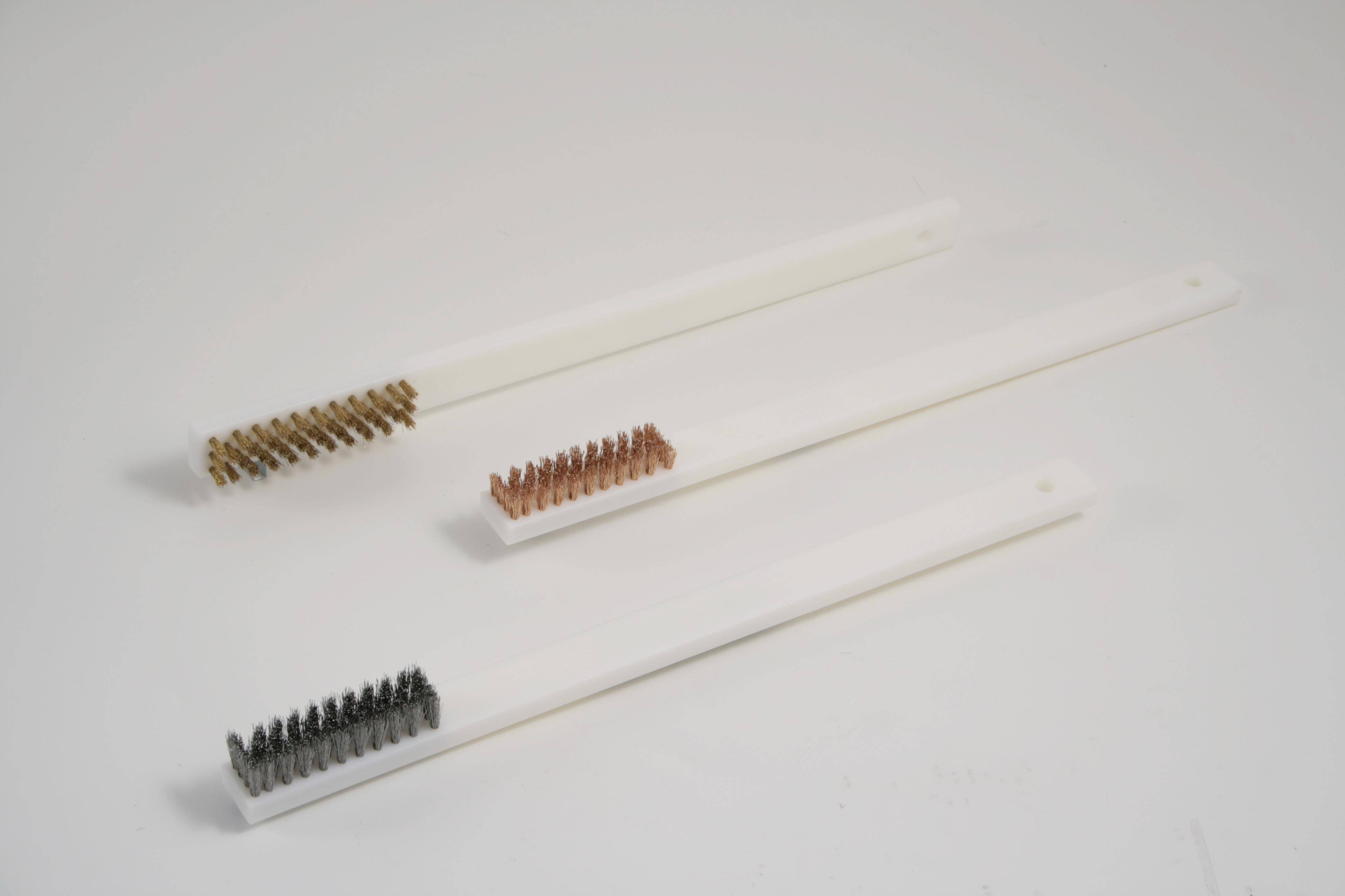 Siegelbackenbürste Messingbürste, PP-Körper, 395x12x25mm, Messing, 0,20 gewellt beständig 130°C Weiß-0