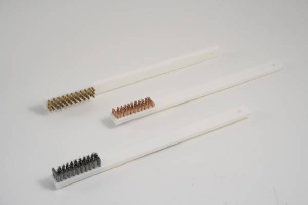Siegelbackenbürste Messingbürste, PP-Körper, 395x12x25mm, Messing, 0,20 gewellt beständig 130°C Weiß