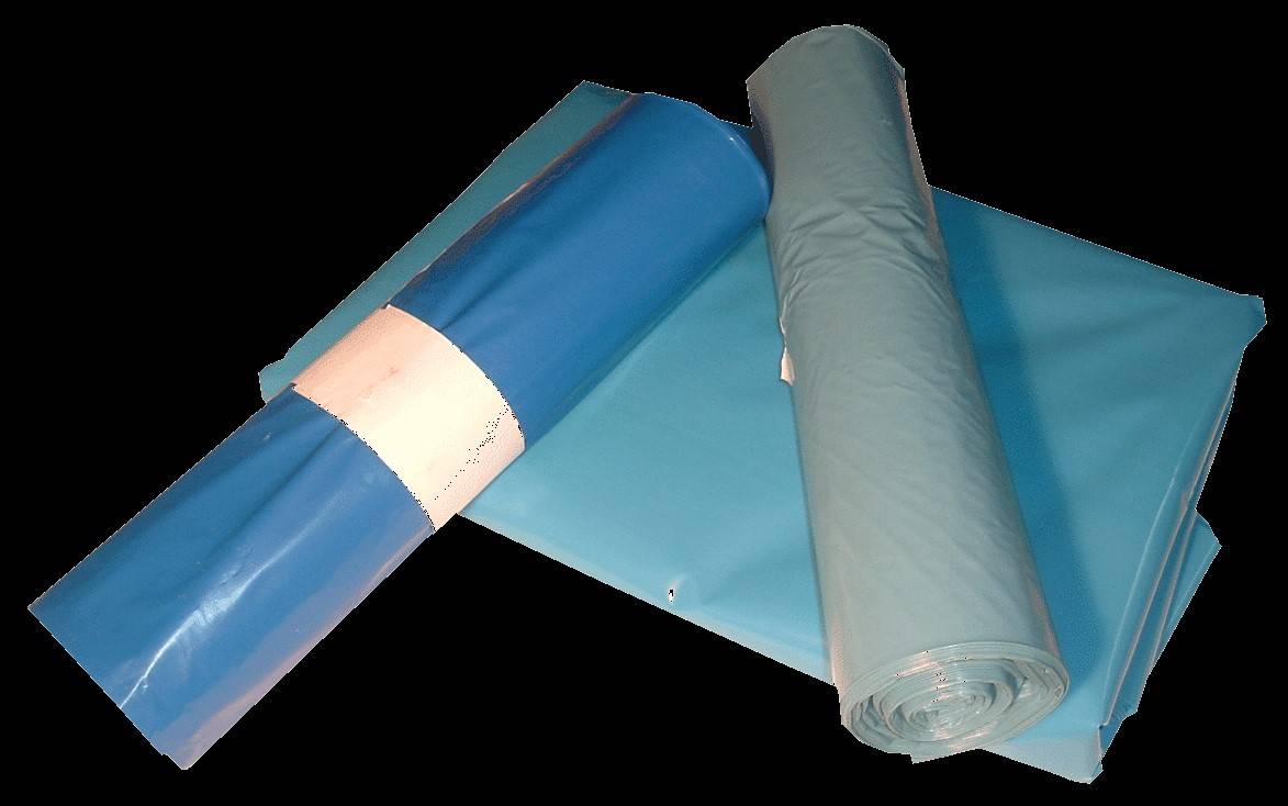 LDPE-Müllsäcke, blau, Regenerat, 700 x 1100 mm, 28 my, 120 Liter, 25 Stück/Rolle, 1 Karton/10 Rollen-0