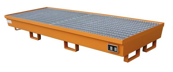 Auffangwanne aus Stahl mit verz. Gitterrost, Typ AM-4B, 1200x800x285mm, Volumen 312 l, Blau