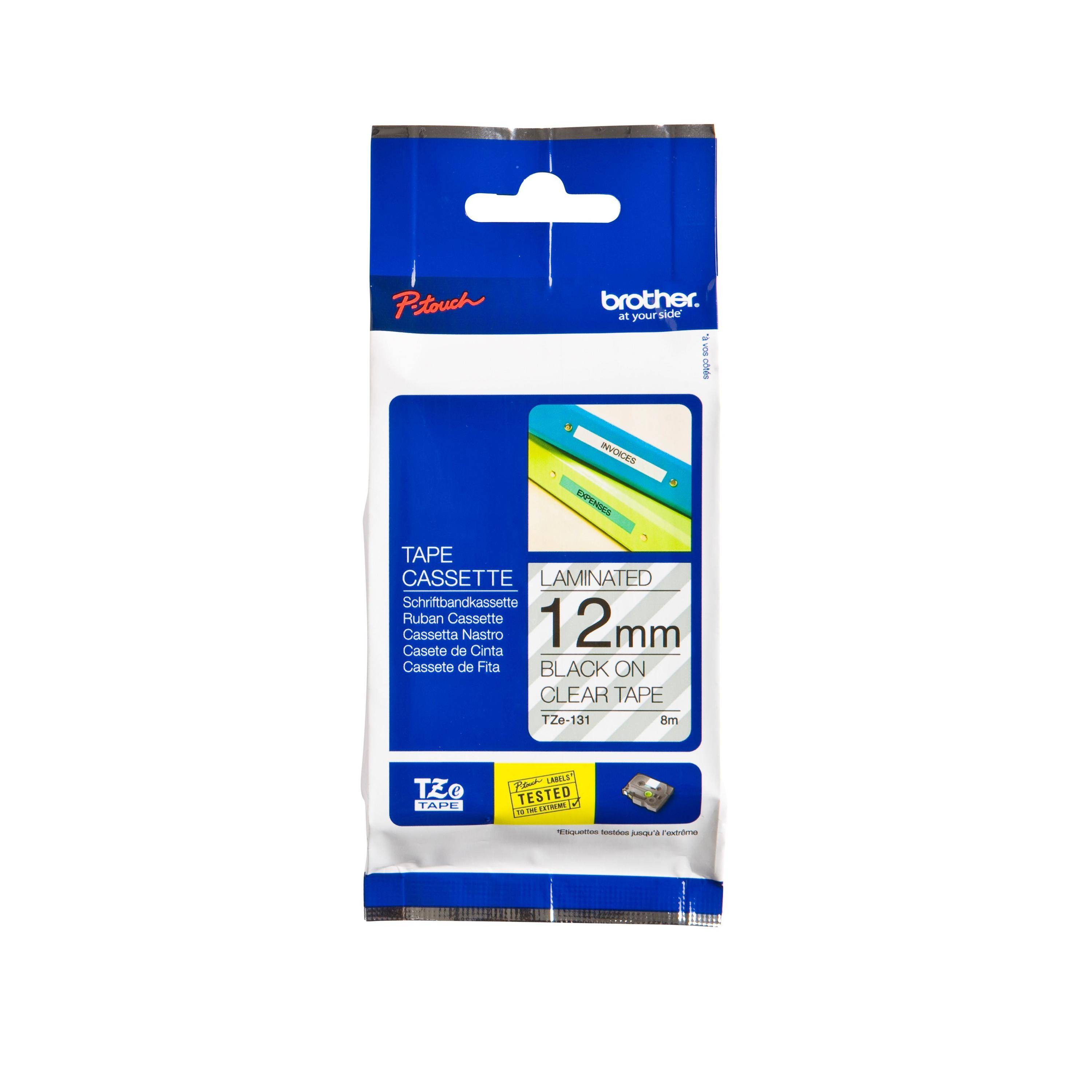 Brother P-Touch Schriftband schwarz auf transparent 8m x 12mm-3