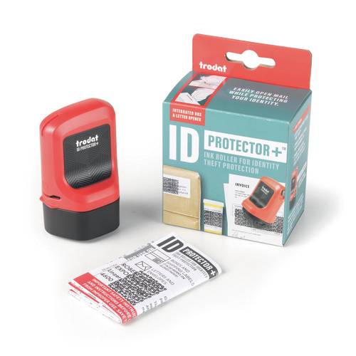 TRODAT ID Protector+ Tintenroller Inkl. Paket-/Brieföffner, Feuerrot, Kissen Schwarz, Rot, 50 mm, 80 mm, 47,6 g-1