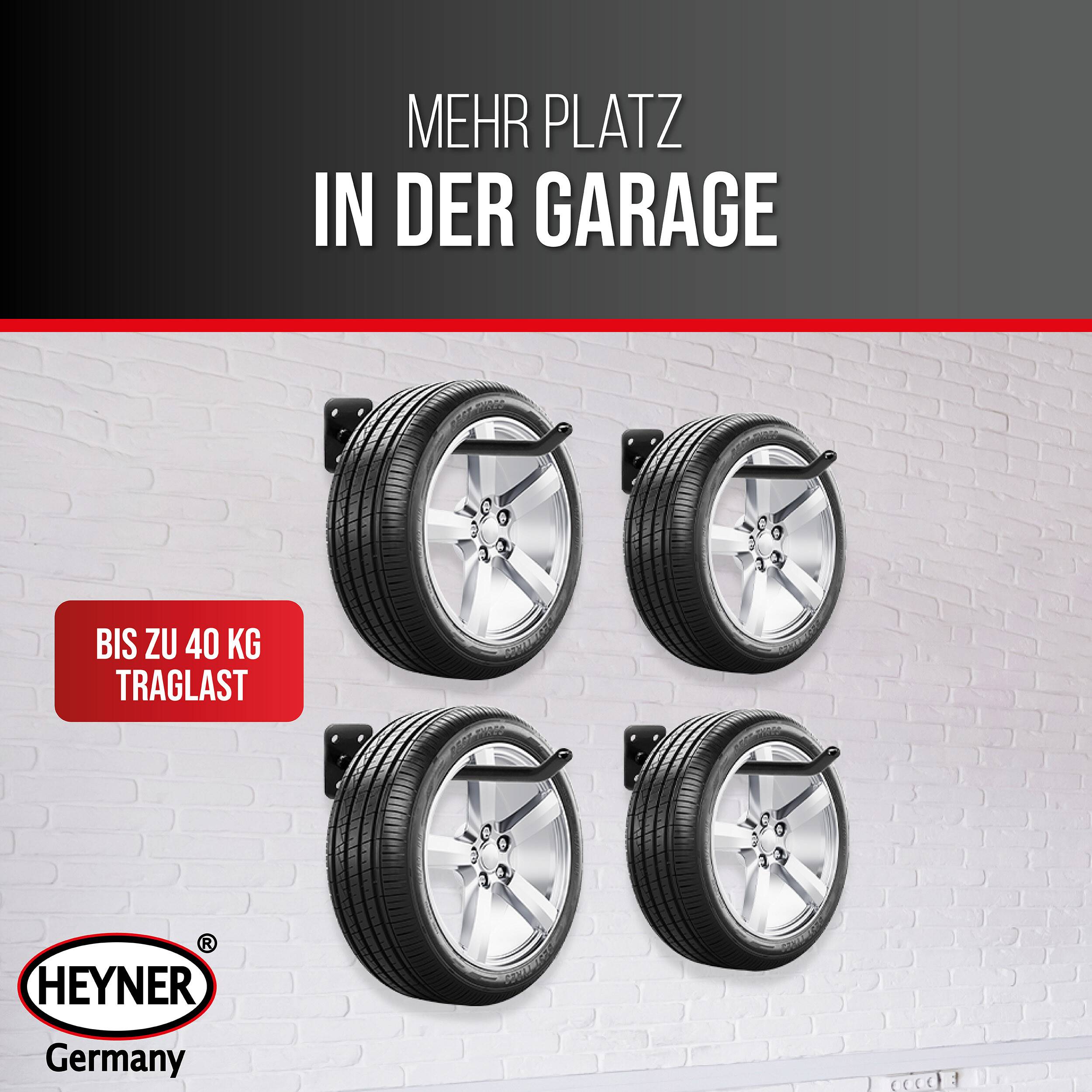 HEYNER® Reifenhalter Wandhalterung für Felgen aus massivem Stahl 4er Set Inklusive 12 Sechskant-Expansionsschrauben,-4