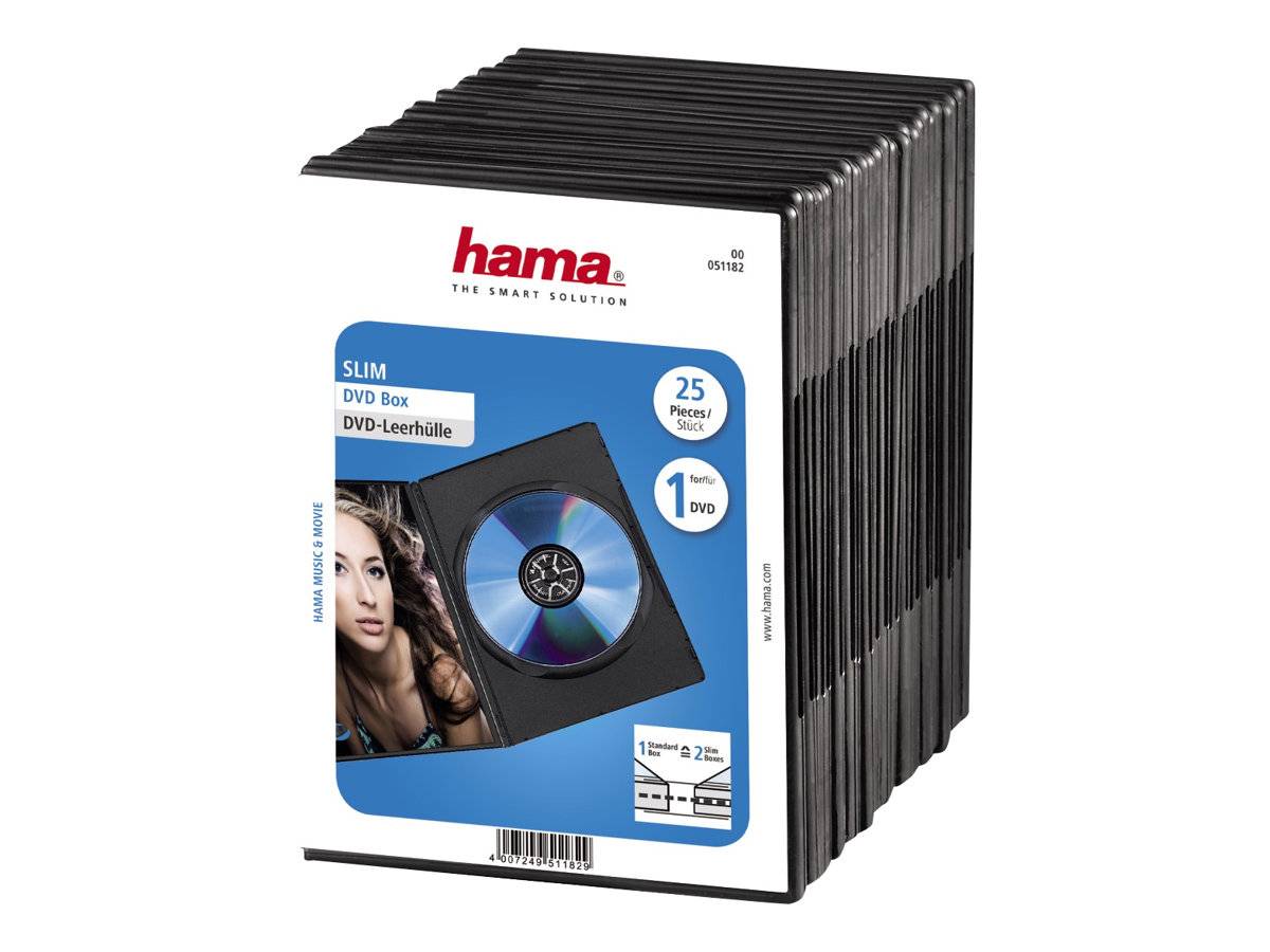 Hama DVD Slim Box - Slim Jewel Case für Speicher-DVD - Kapazität: 1 DVD - Schwarz (Packung mit 25)-0