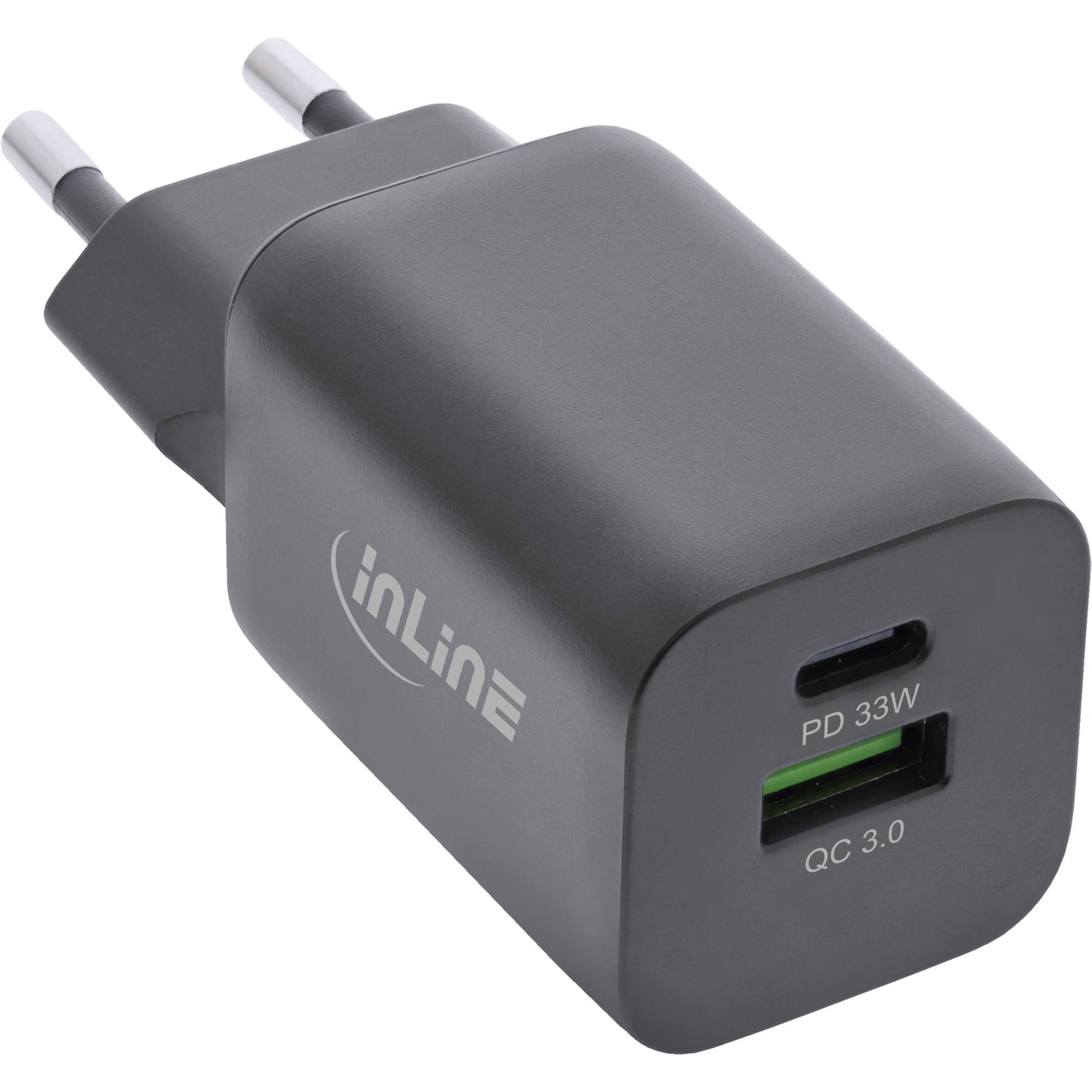 InLine® Power Delivery + Quick Charge USB Netzteil, 33W, USB-A + USB-C, schwarz-0