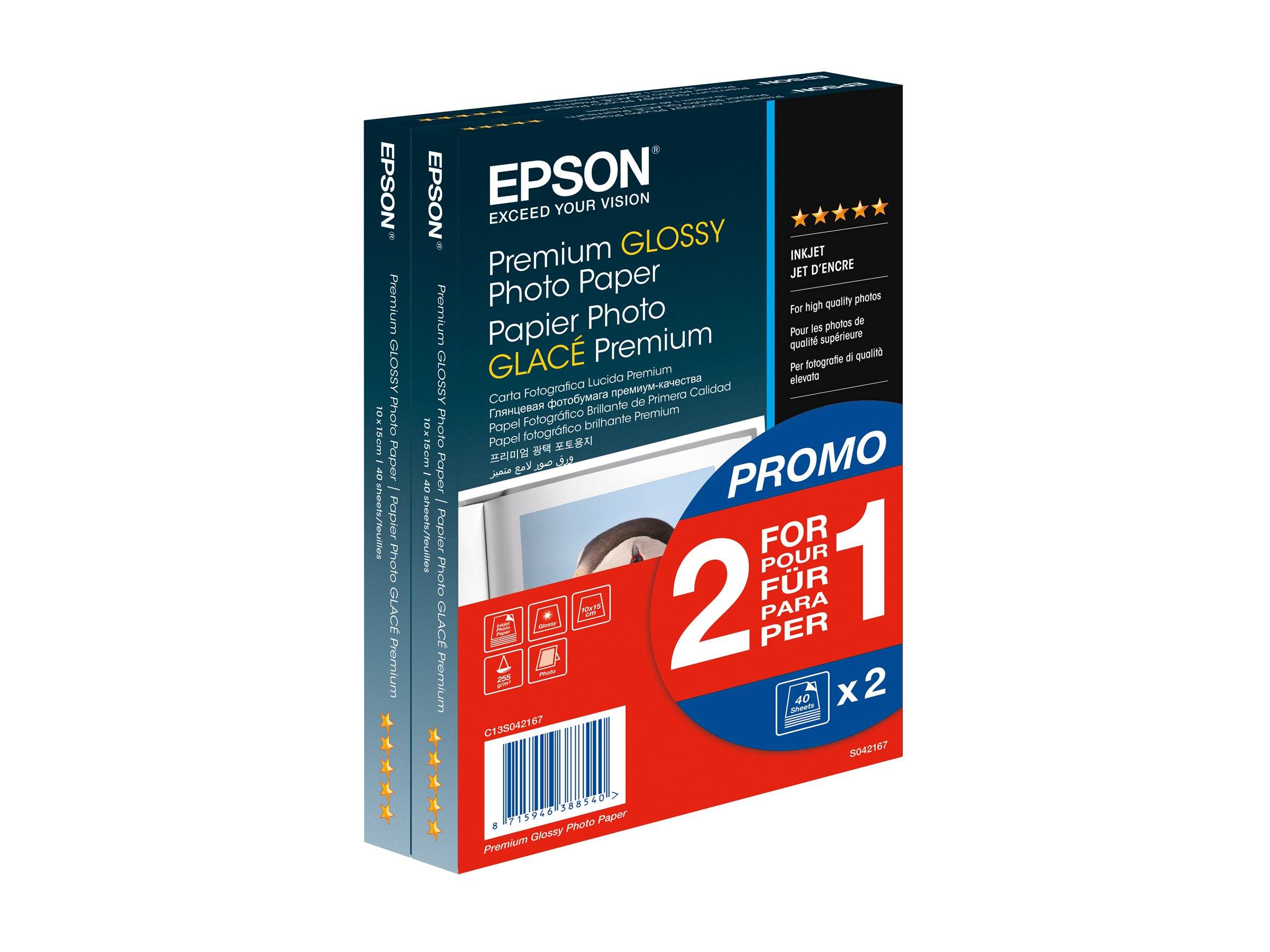 Epson Premium Glossy Photo Paper BOGOF - Glänzend - 100 x 150 mm - 255 g/m² - 40 Blatt Fotopapier (Packung mit 2)-0