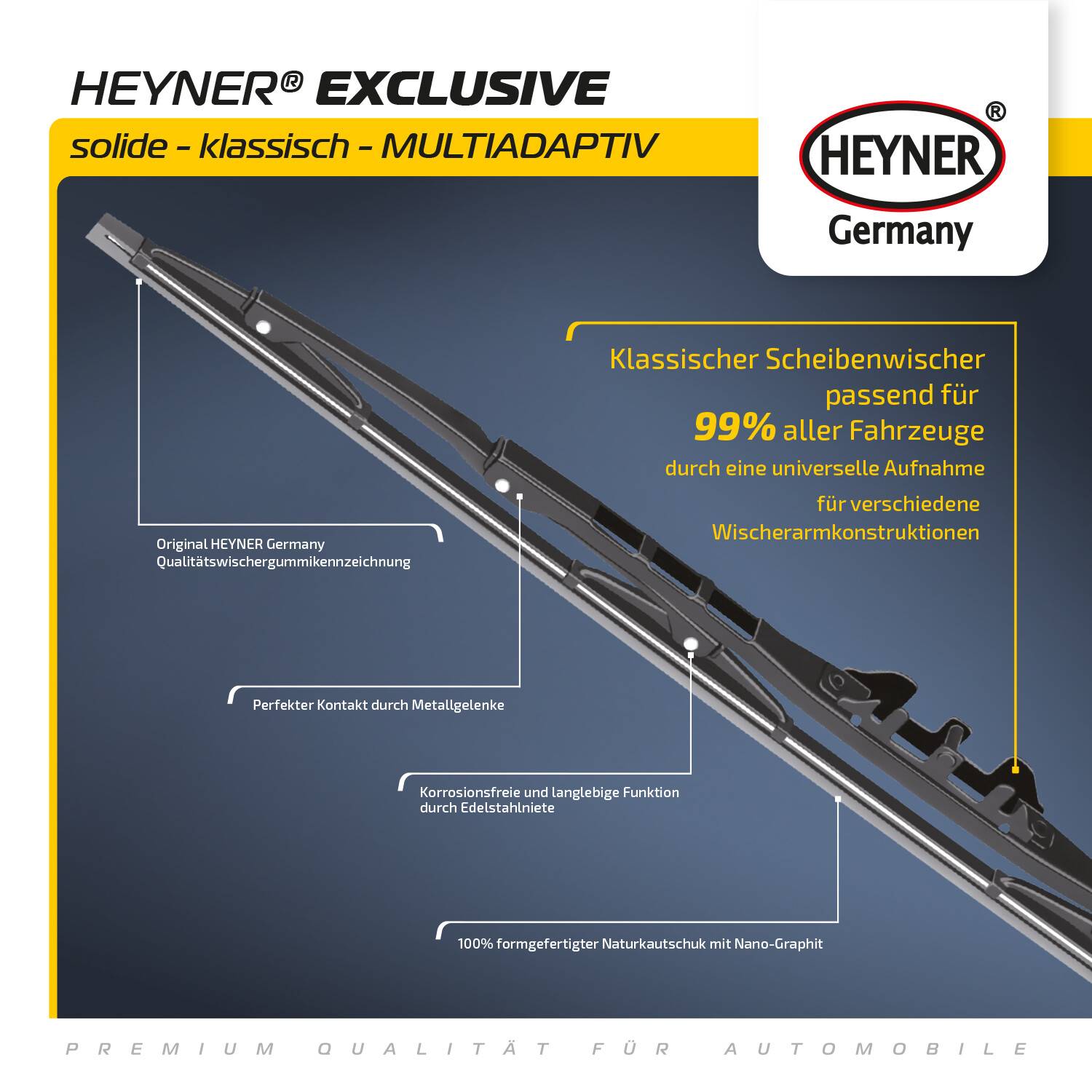 HEYNER® Scheibenwischer EXCLUSIVE 600 mm Wischerblatt mit Metallgelenken Flexible Nano Beschichtung, Klassischer-3