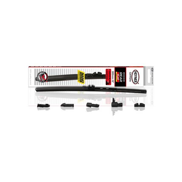 HEYNER® Heckwischerblatt REAR FLAT 12 Zoll / 300 mm mit Adapter Set Aerodynamischer Flachbalken-Heckwischer mit