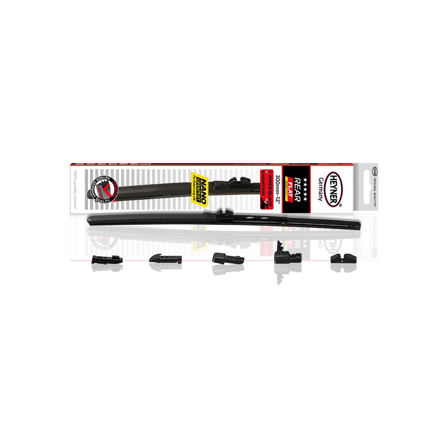 HEYNER® Heckwischerblatt REAR FLAT 12 Zoll / 300 mm mit Adapter Set Aerodynamischer Flachbalken-Heckwischer mit-0
