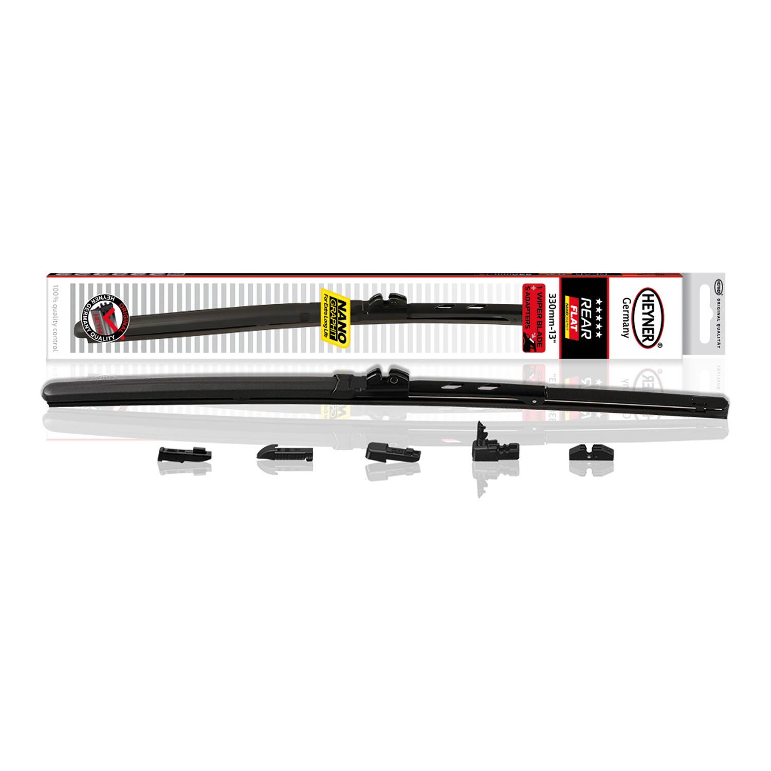 HEYNER® Heckwischerblatt REAR FLAT 13 Zoll / 330 mm mit Adapter Set Aerodynamischer Flachbalken-Heckwischer mit-0
