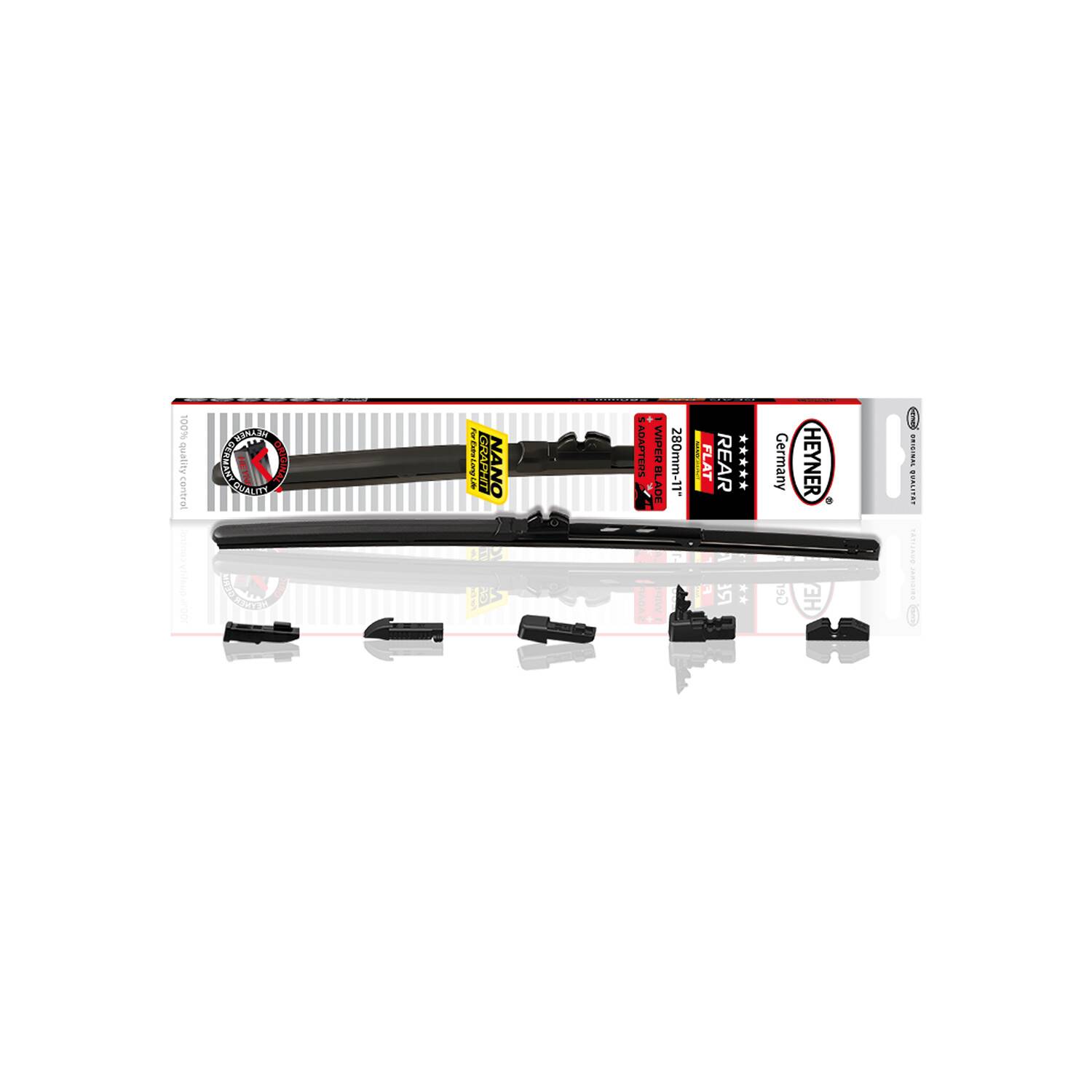 HEYNER® Heckwischerblatt REAR FLAT 11 Zoll / 280 mm mit Adapter Set Aerodynamischer Flachbalken-Heckwischer mit-0