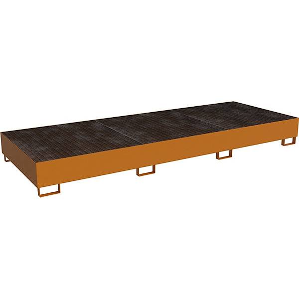 Regal-Bodenwanne 1000 l Auffangvolumen LxBxH 3550 x 1300 x 355 mm mit Gitterrost gelborange. TAKKT Industrial-3