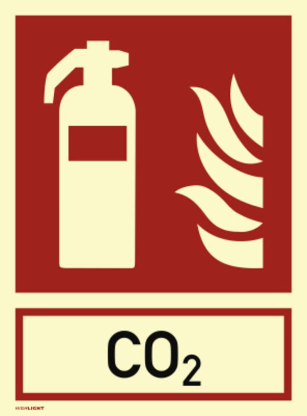 Kombischild Feuerlöscher mit Text CO2, Kunststoff, nachl., 160-mcd, 200x270 mm