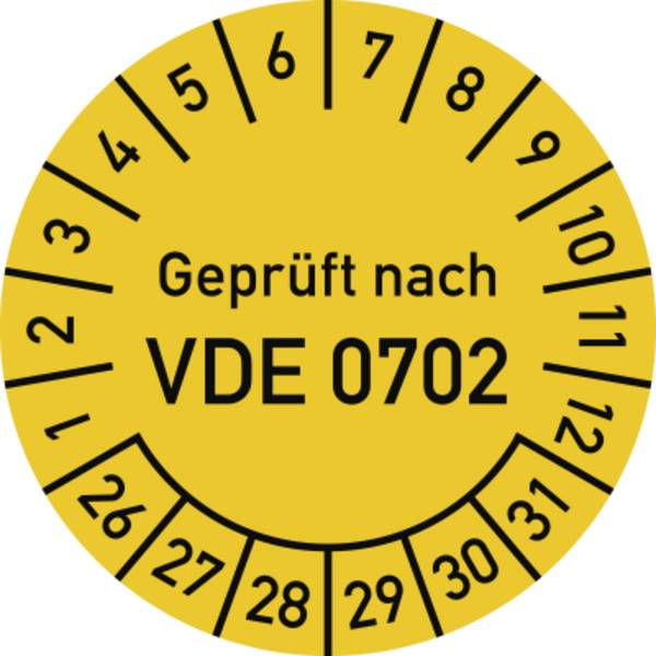 Prüfplakette Geprüft nach VDE 0702, 2026-2031, Folie, Ø 30mm, 10 St./Bo.