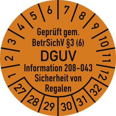Prüfplakette BetrSichV §3 (6) DGUV 208-043, 2027-2032, Folie, Ø 30mm, 10 St./Bo.-0