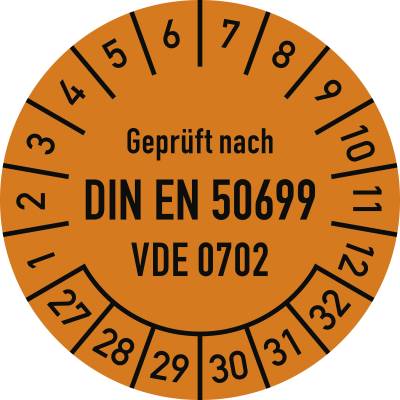 Prüfplakette DIN EN 50699, VDE 0702, 2027-2032, Folie, Ø 30mm, 10 St./Bo.-0