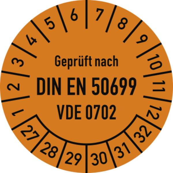 Prüfplakette DIN EN 50699, VDE 0702, 2027-2032, Folie, Ø 30mm, 10 St./Bo.