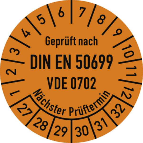 Prüfplakette DIN EN 50699 Nächster P., 2027-2032, Dokumentenf., Ø30mm, 10 St./Bo.