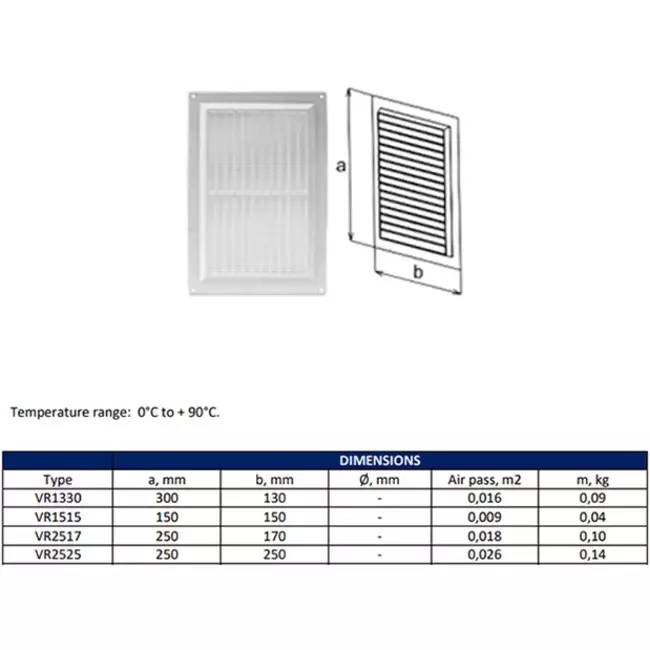 Lüftungsgitter rechteckig mit Grill 130x300 mm braun - VR1330B-0
