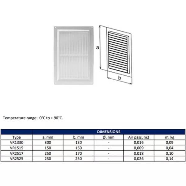 Lüftungsgitter rechteckig mit Grill 130x300 mm braun - VR1330B