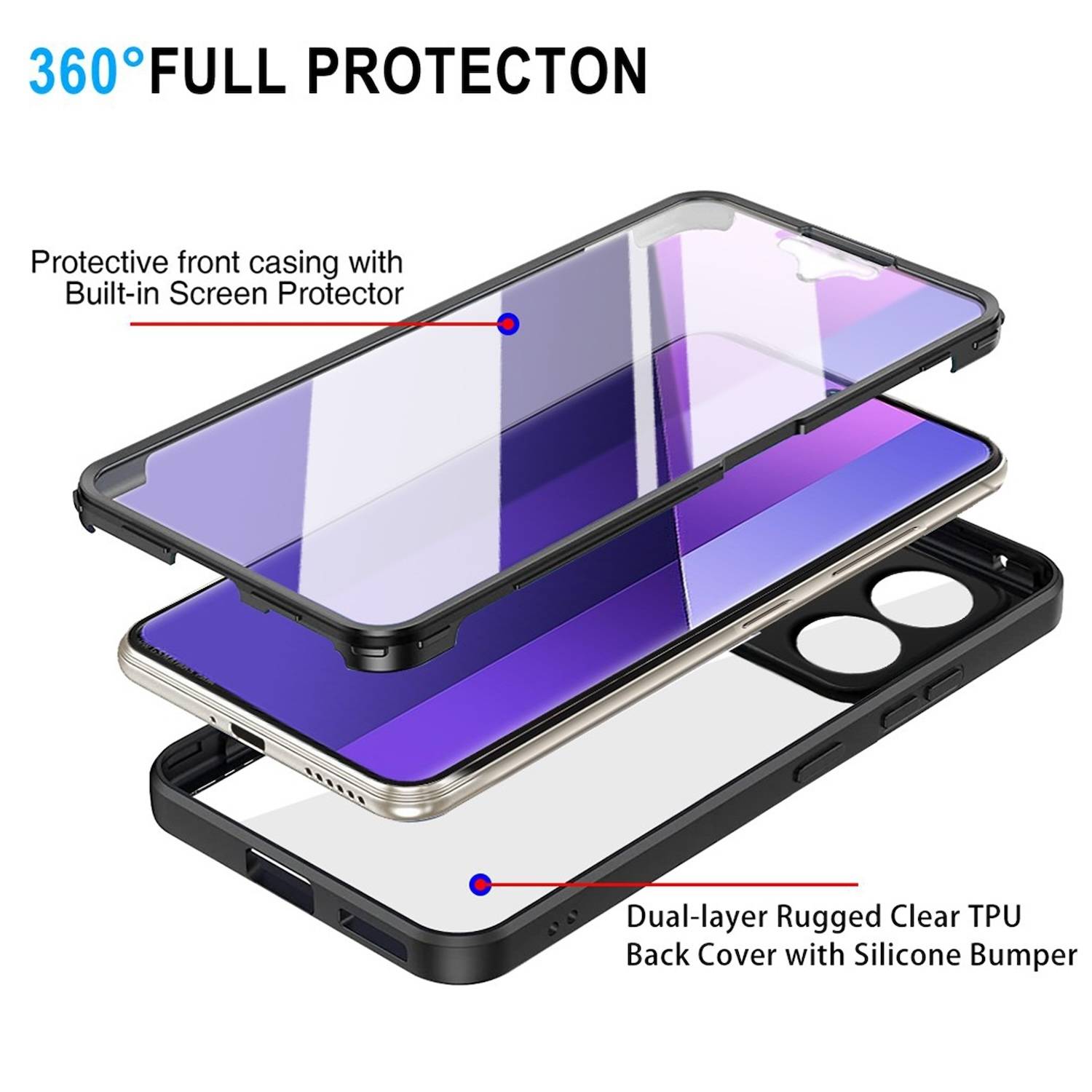 Für Samsung Galaxy S25 Ultra Full Cover Acrylic Hybrid TPU Schutz Hülle Schwarz-1