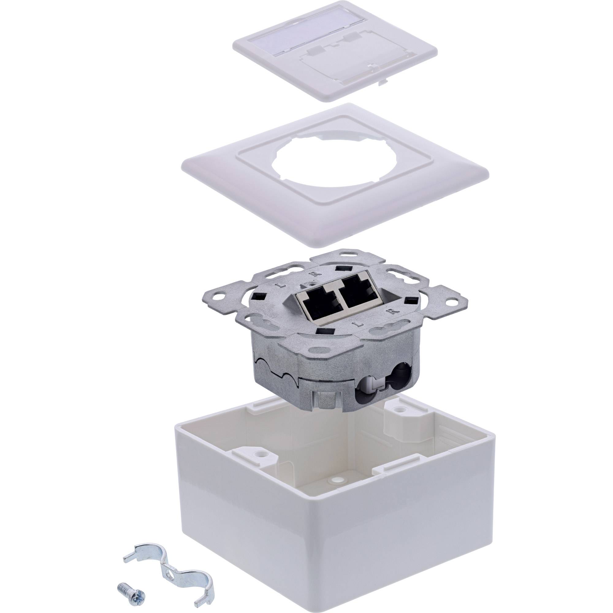 InLine® Cat.6A Netzwerkdose, 2x RJ45, AP/UP, geschirmt, weiß, 76842A-1