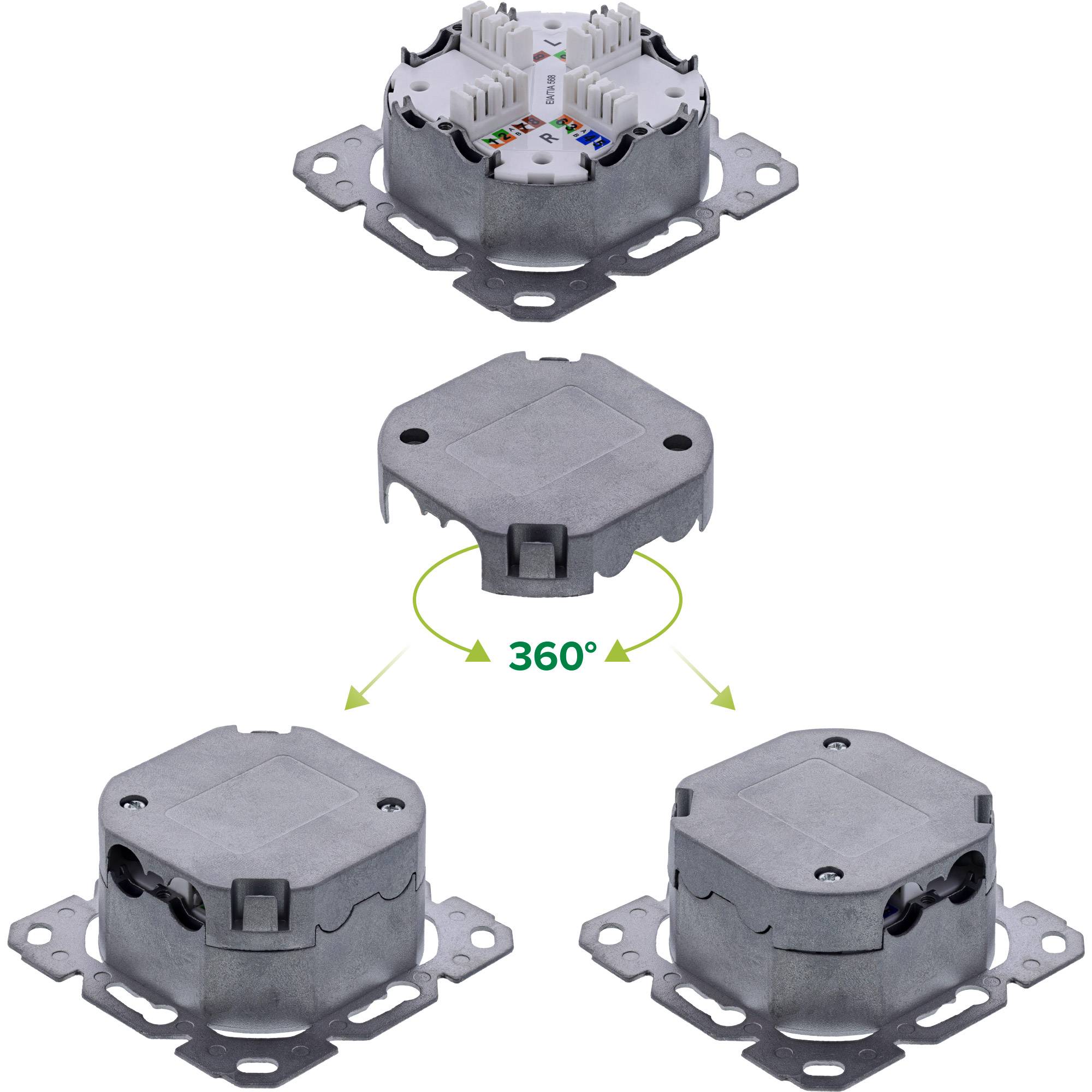 InLine® Cat.6A Netzwerkdose, 2x RJ45, AP/UP, geschirmt, weiß, 76842A-2