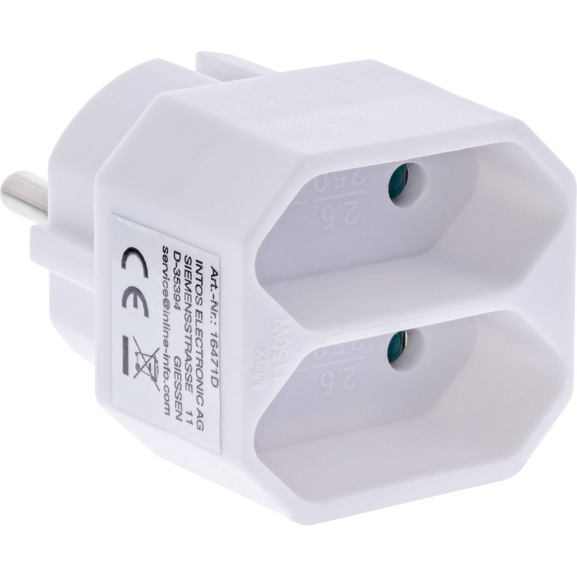 InLine® Steckdosenadapter, Schutzkontakt-Stecker auf 2x Eurobuchse-0
