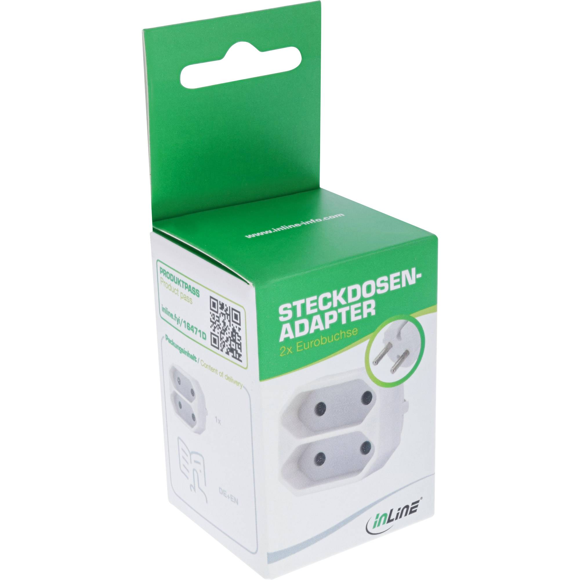 InLine® Steckdosenadapter, Schutzkontakt-Stecker auf 2x Eurobuchse-3