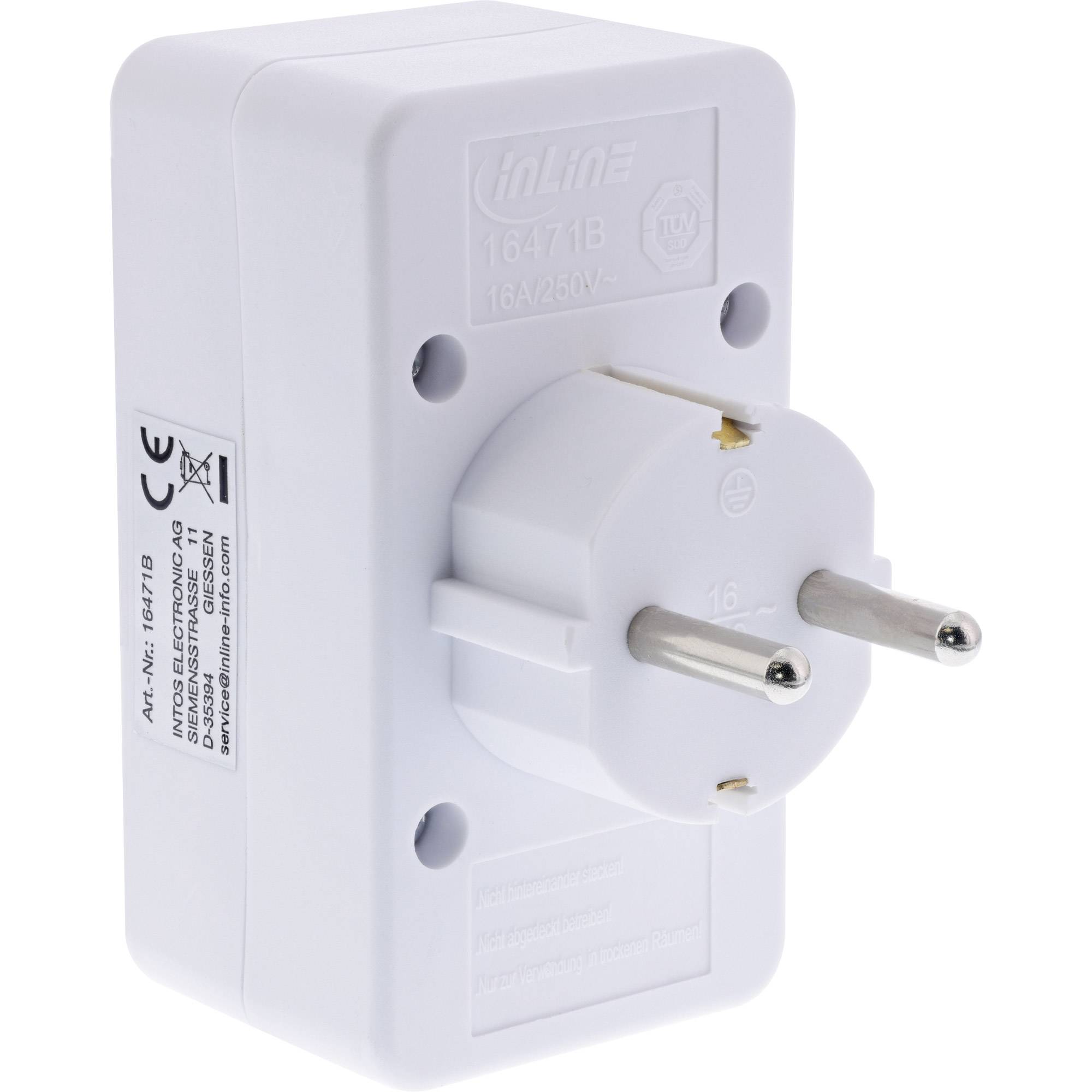 InLine® Steckdosenadapter, Schutzkontakt Stecker an 2x Euro + 1x SK, weiß-1