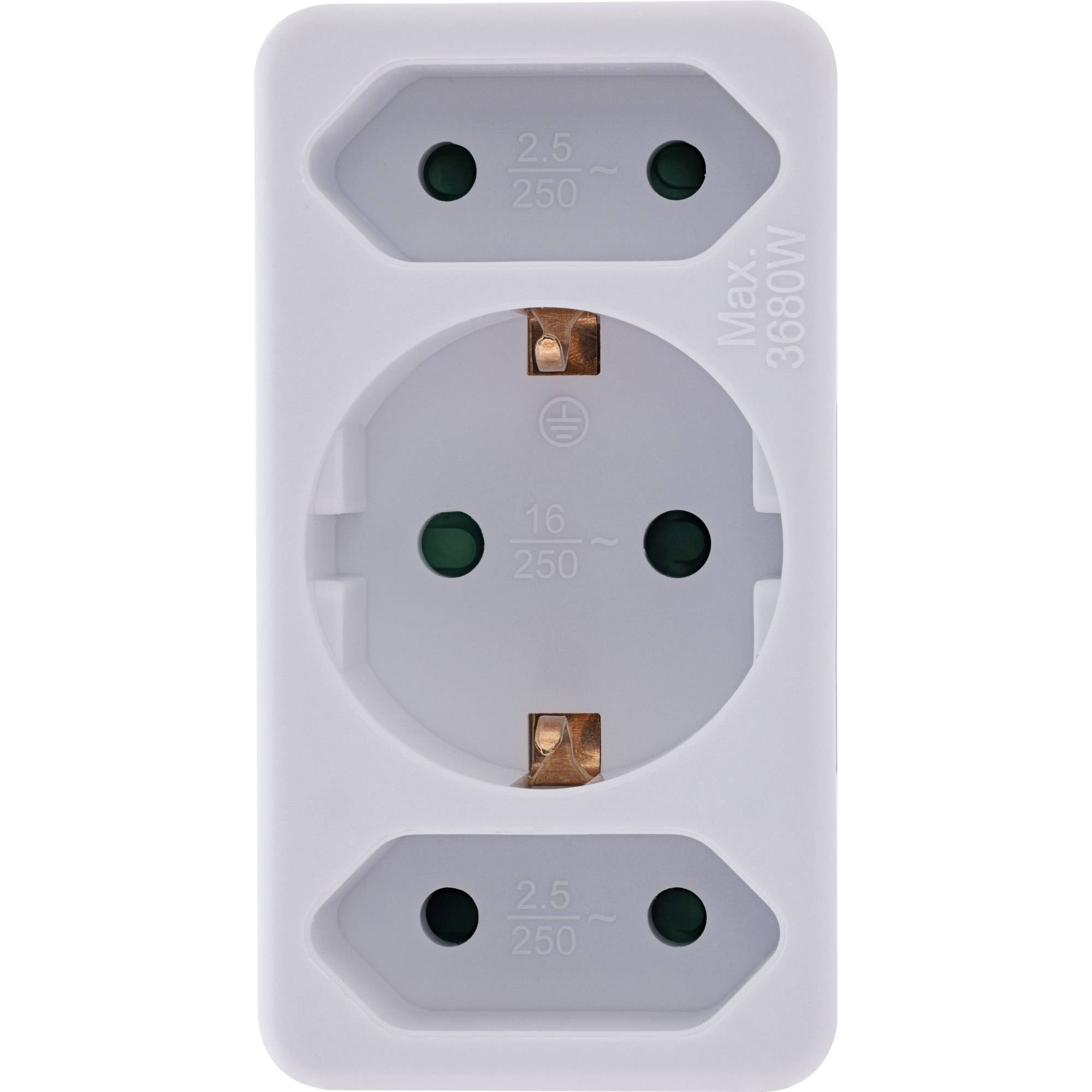 InLine® Steckdosenadapter, Schutzkontakt Stecker an 2x Euro + 1x SK, weiß-2