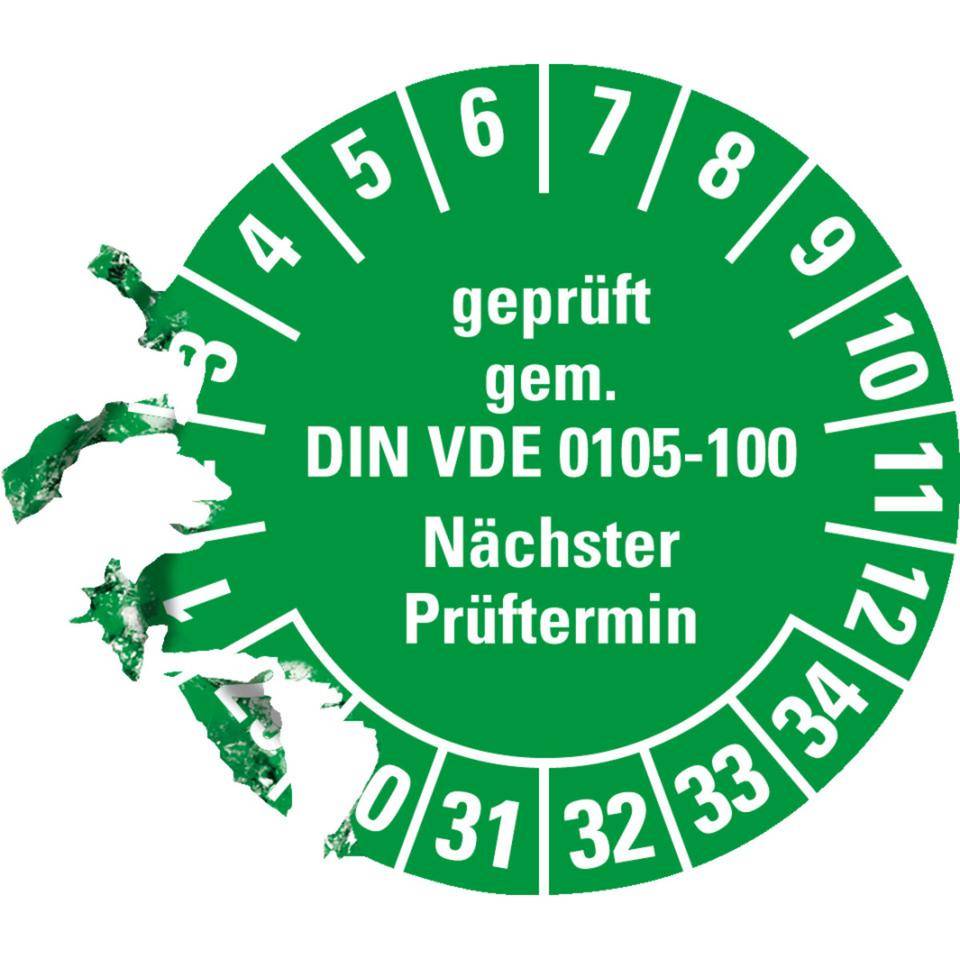 Prüfplakette geprüft gemäß VDE 0105-100, 29-34, grün, Dokumentenfolie, Ø 30mm, 18/Bogen-2