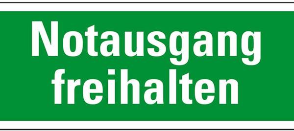 Rettungszeichen Notausgang freihalten, praxisbewährt, Folie, selbstklebend, 297x105mm