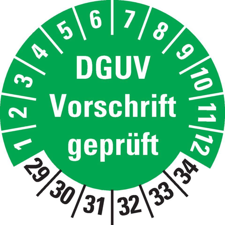 Prüfplakette DGUV Vorschrift geprüft, 29-34, grün, Dokumentenfolie, Ø 30mm, 18/Bogen-0