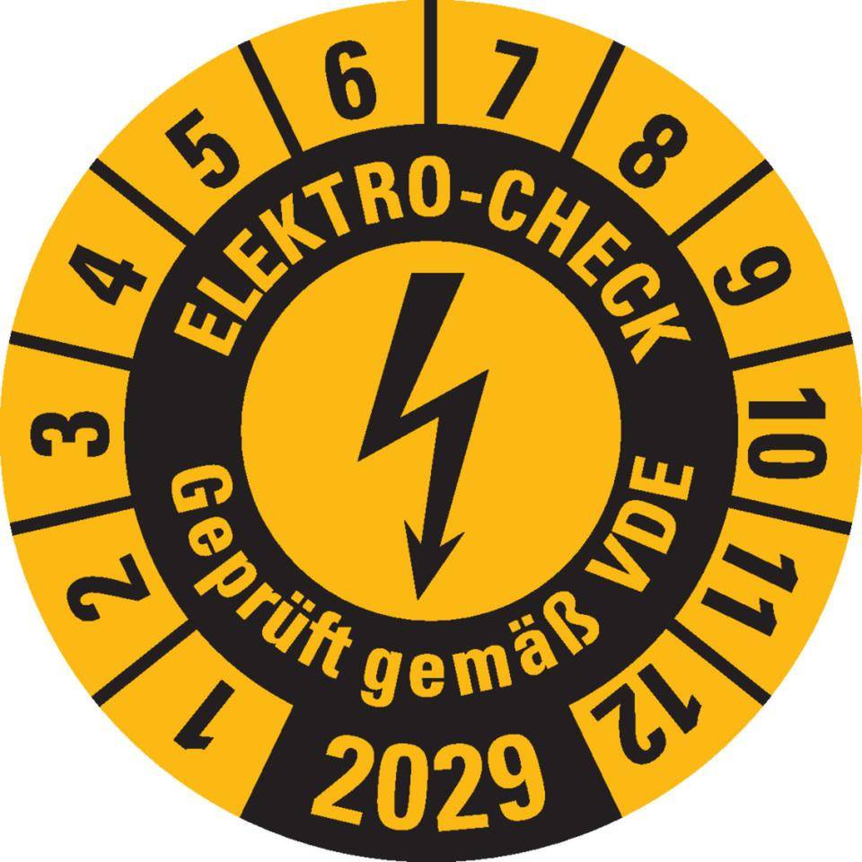 Prüfplakette ELEKTRO-CHECK Geprüft..., 2029, gelb, Dokumentenfolie, Ø 30mm, 18/Bogen-0