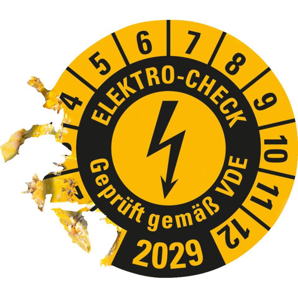 Prüfplakette ELEKTRO-CHECK Geprüft..., 2029, gelb, Dokumentenfolie, Ø 30mm, 18/Bogen-2