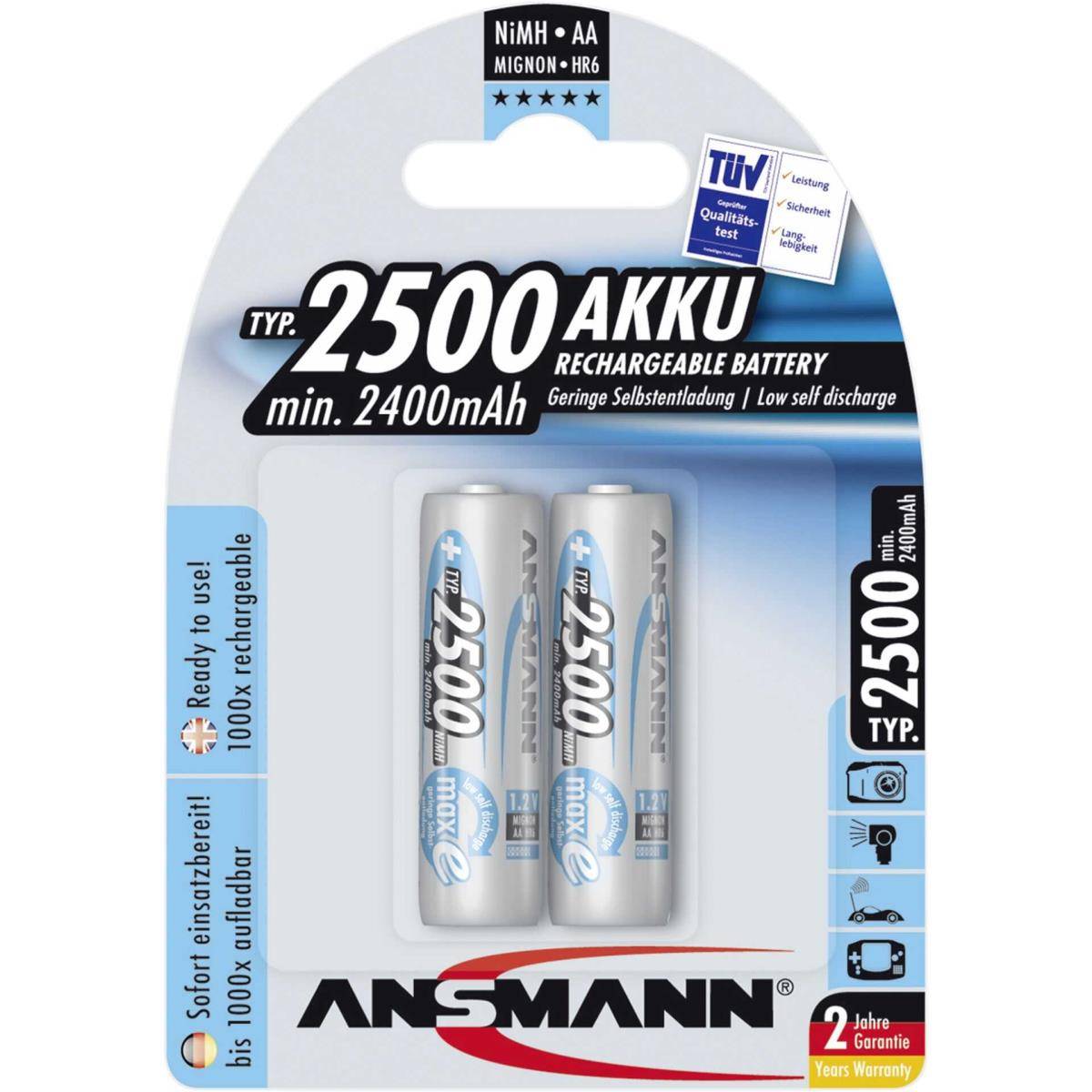 ANSMANN maxE plus - Batterie 2 x AA-Typ - NiMH - (wiederaufladbar) - 2500 mAh-0
