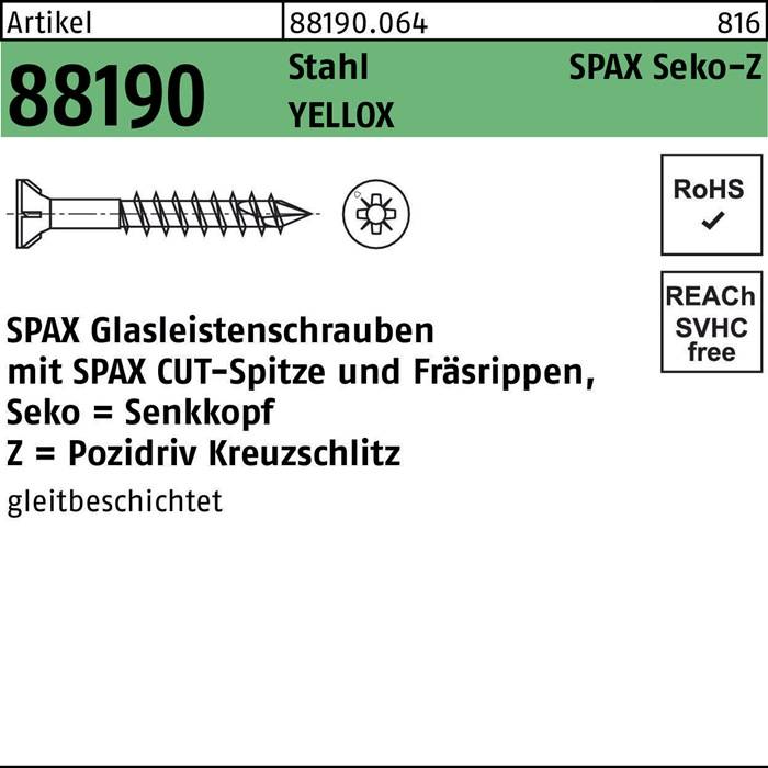 Glasleistenschraube R 88190 Seko PZ 3,5x40/23-Z2 Sta galv.verz. gelb 200St. SPAX-0