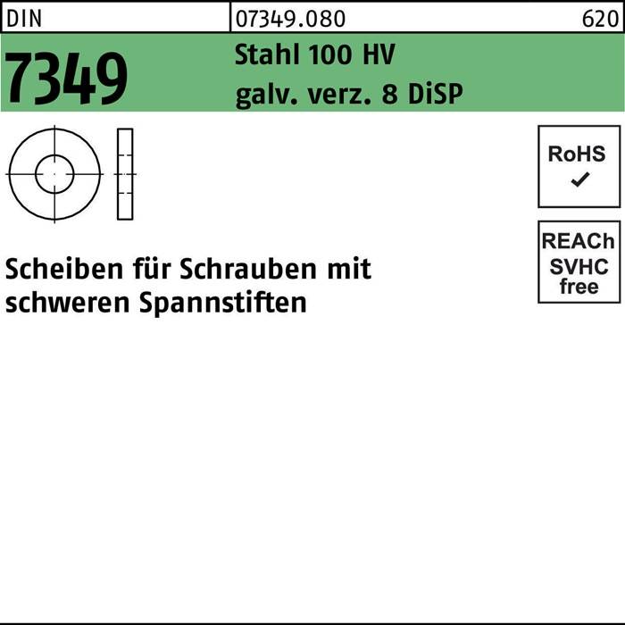 Scheibe DIN 7349 21x 44x 8 Stahl 100HV galv.verz. 8 DiSP 25 Stück-0