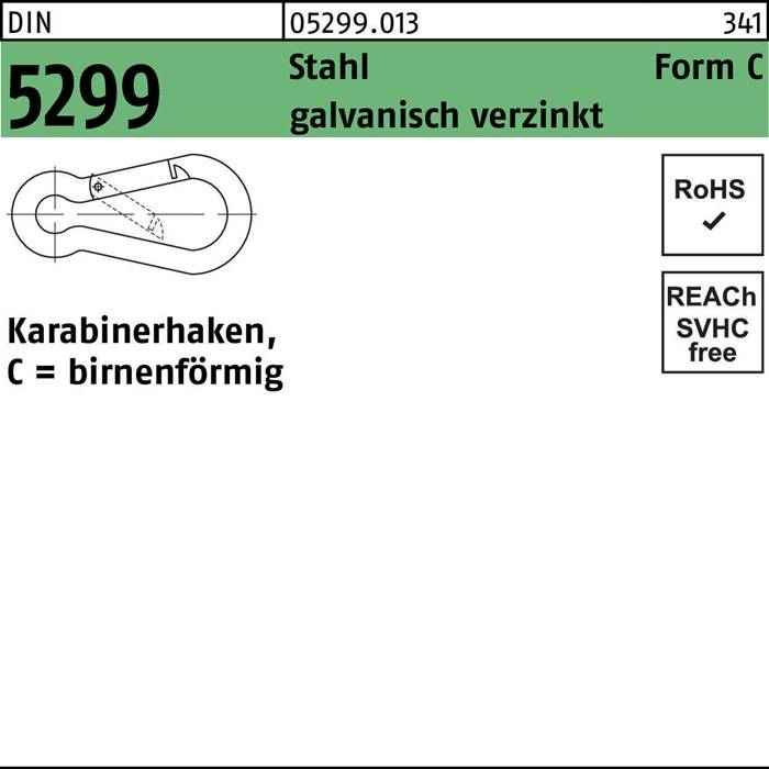 Feuerwehrkarabinerhaken DIN 5299 FormC birnenförmig C 100x10 Sta galv.verz. 50St-0