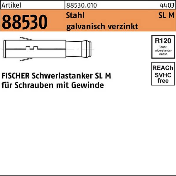 Schwerlastanker R 88530 SL M24 Stahl galv.verz. 5 Stück FISCHER