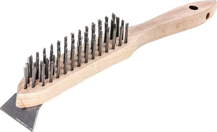 Drahtbürste m.Schaber L.290mm 0,35mm Stahldraht glatt 4-reihig LESSMANN-0
